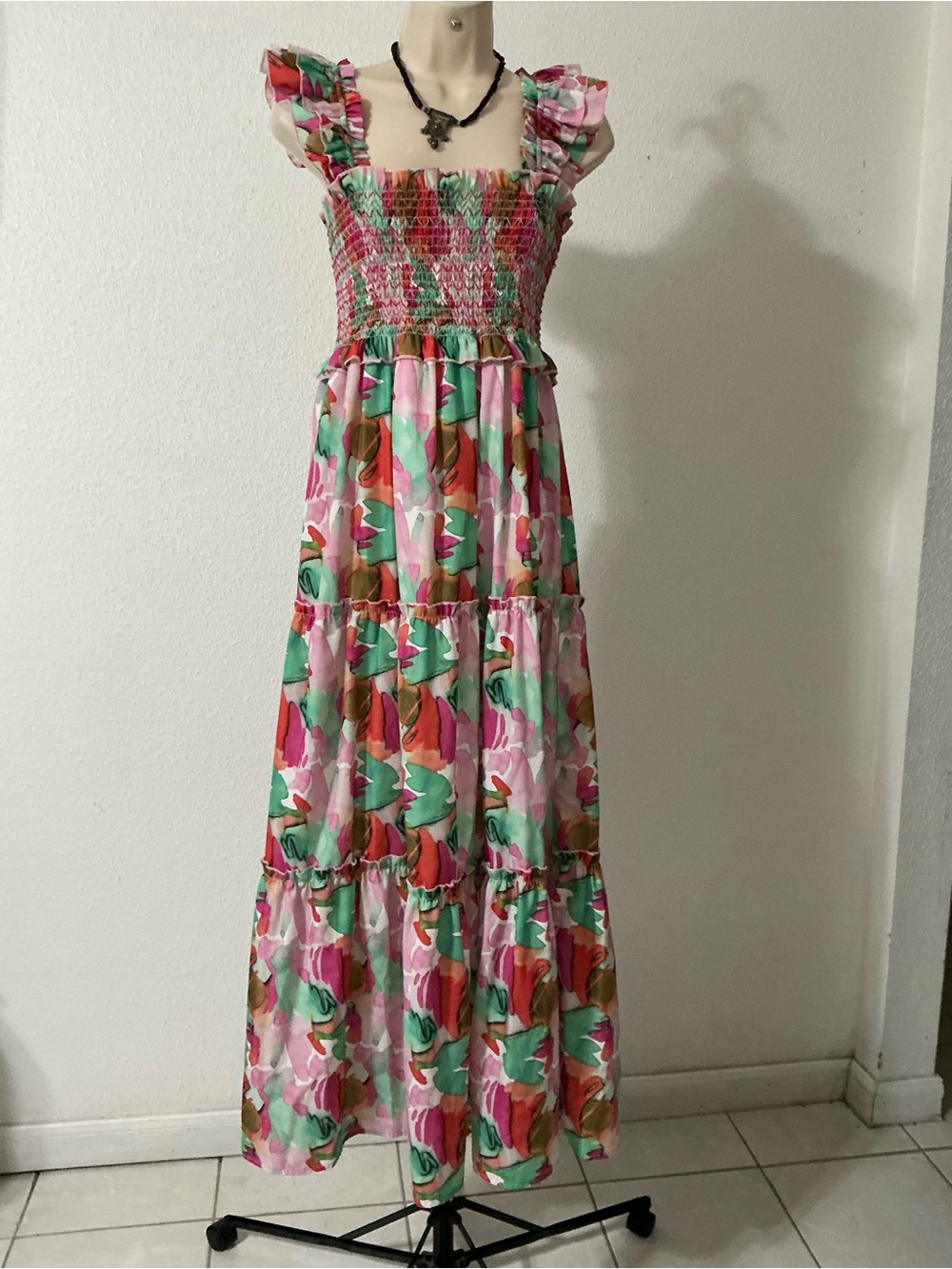 EUC Jade by Melody Tam Floral Smocked Tiered Dress Medium
